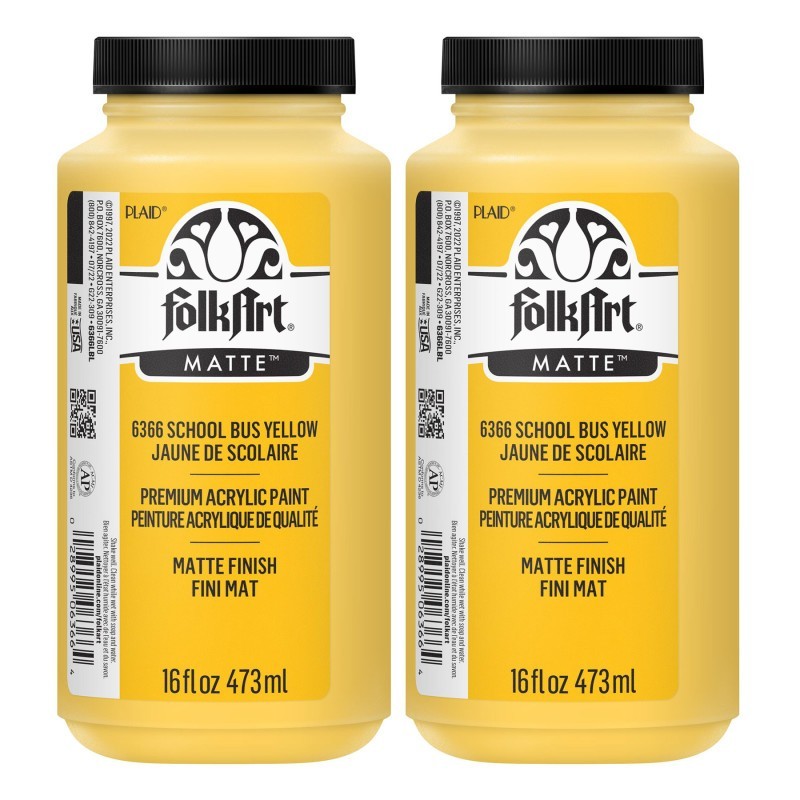 FolkArt Acrylic Paint Matte, 16oz., School Bus Yellow, Pack of 2
