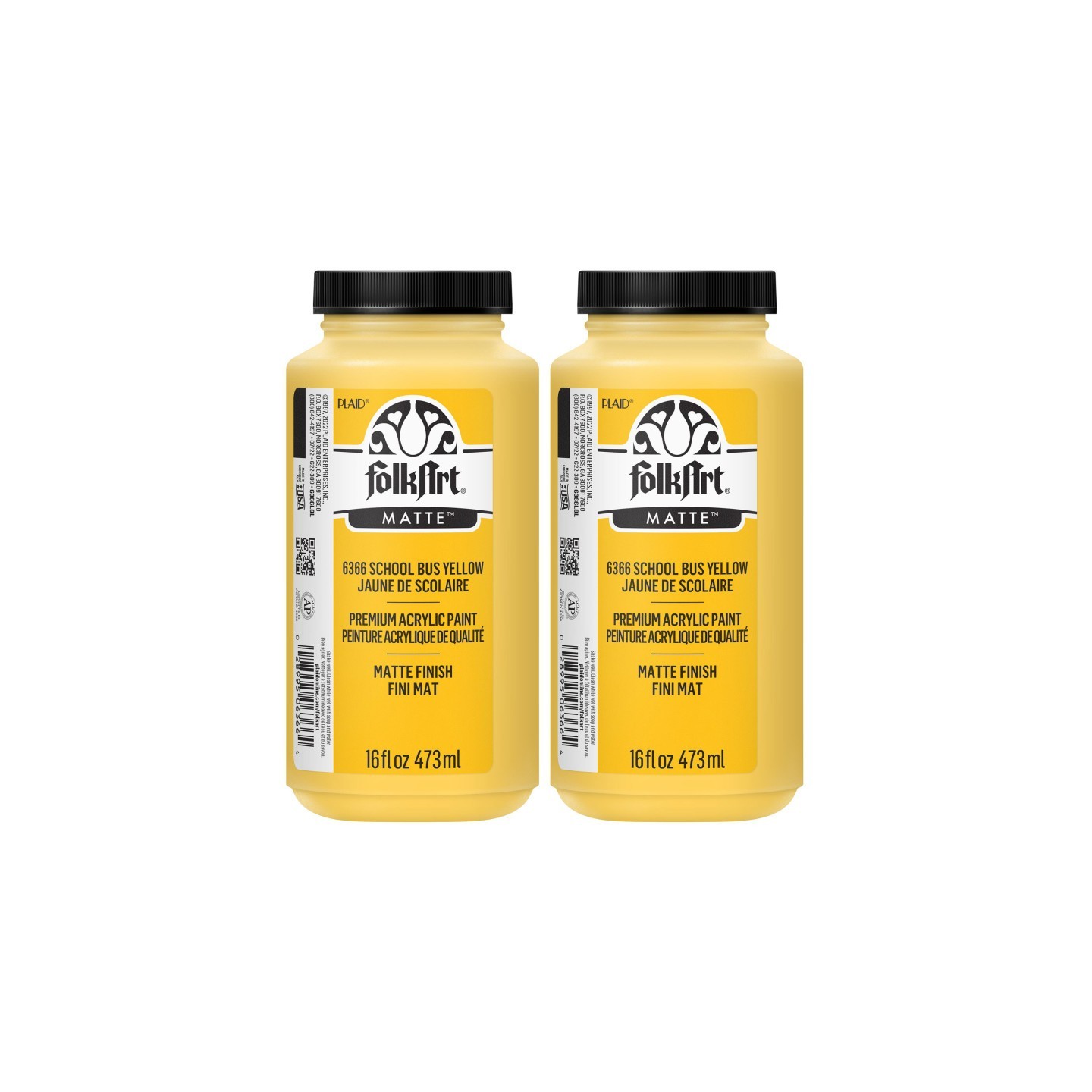 FolkArt Acrylic Paint Matte, 16oz., School Bus Yellow, Pack of 2