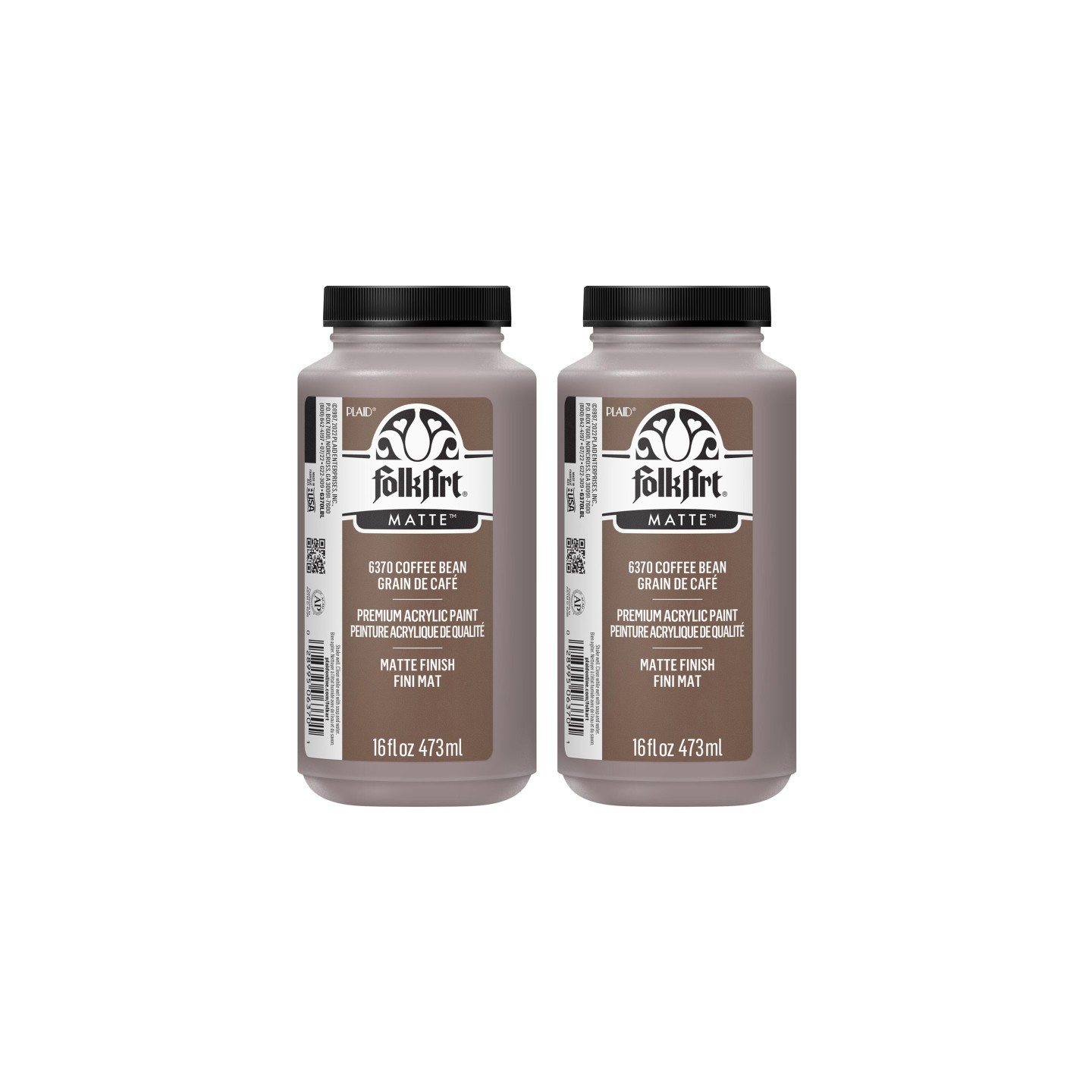 FolkArt Acrylic Paint Matte, 16oz., Coffee Bean, Pack of 2