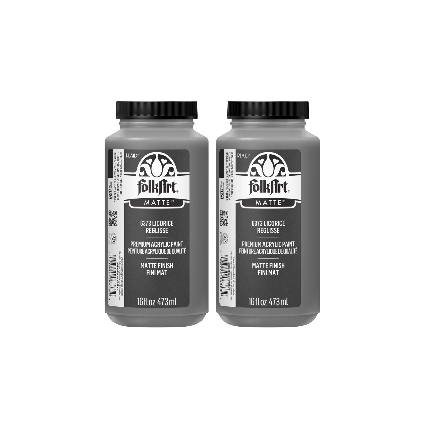 FolkArt Acrylic Paint Matte, 16oz., Licorice, Pack of 2