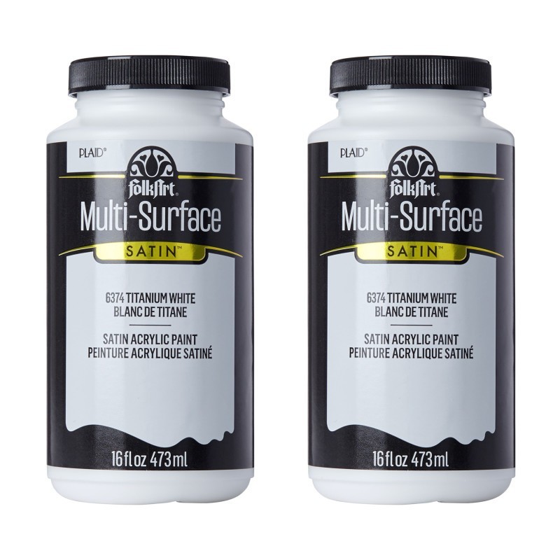 FolkArt Acrylic Paint Multi-Surface Satin, 16oz., Titanium White, Pack of 2