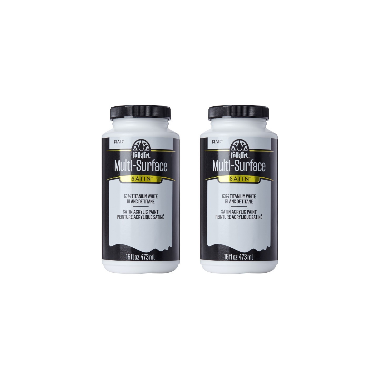 FolkArt Acrylic Paint Multi-Surface Satin, 16oz., Titanium White, Pack of 2