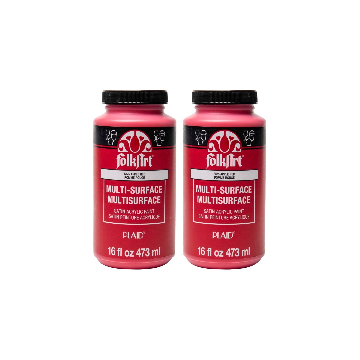 FolkArt Acrylic Paint Multi-Surface Satin, 16oz., Apple Red, Pack of 2