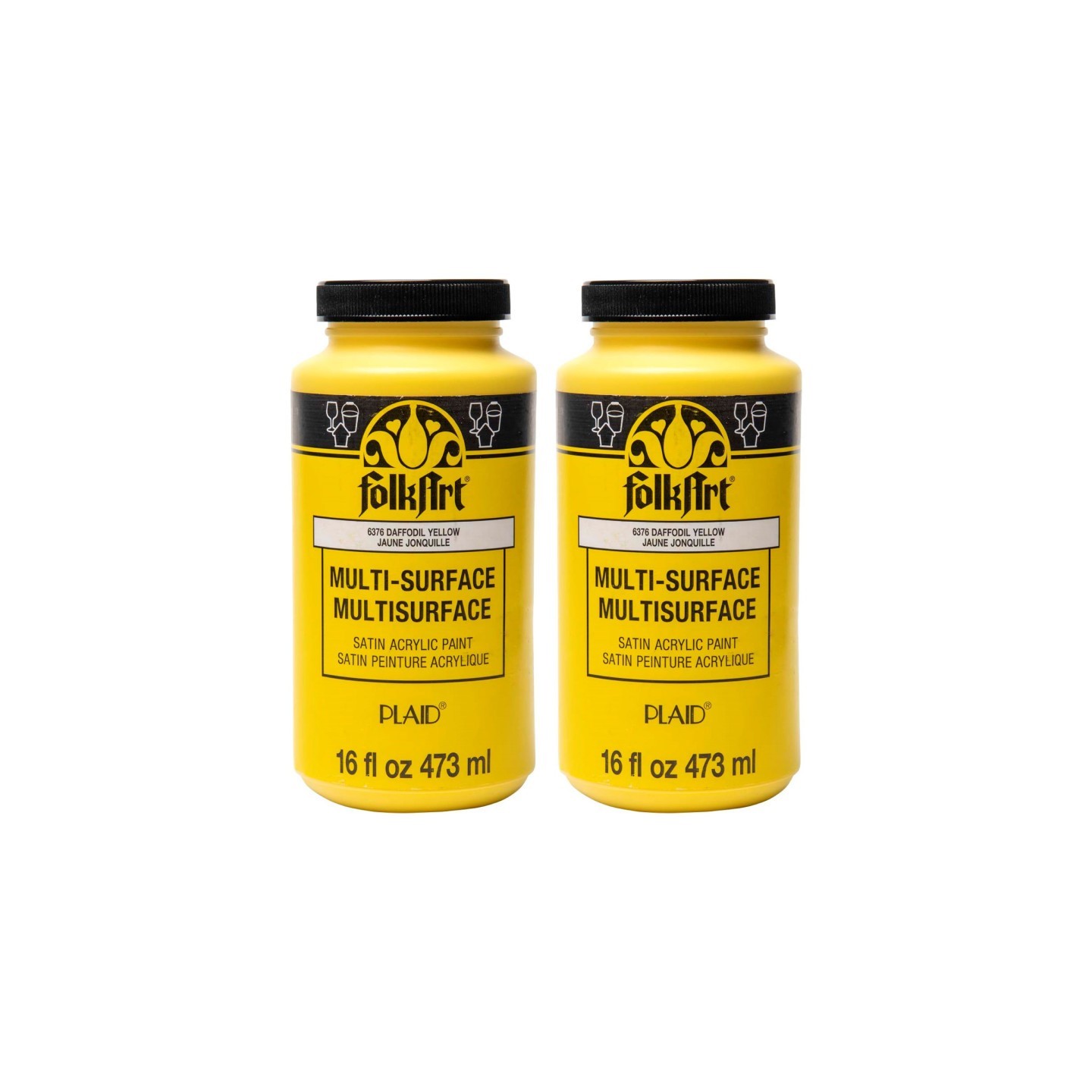 FolkArt Acrylic Paint Multi-Surface Satin, 16oz., Daffodil Yellow, Pack of 2