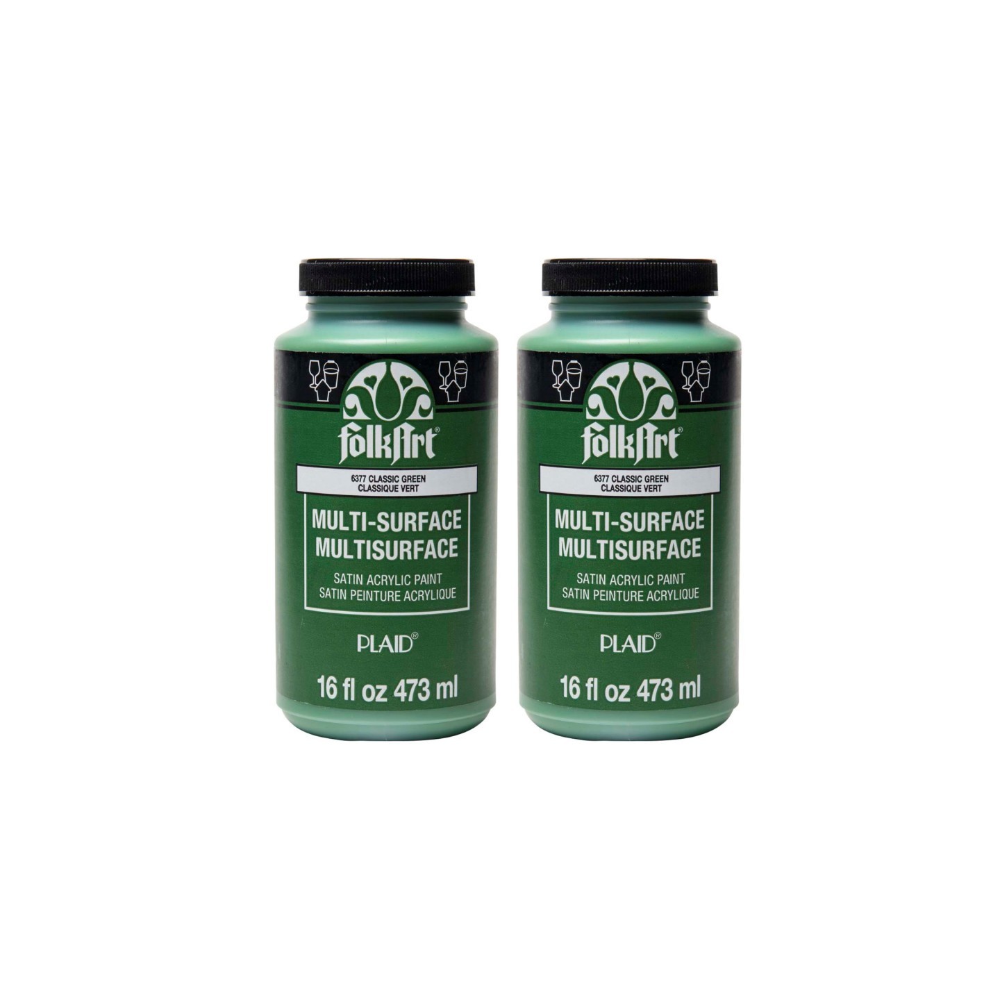 FolkArt Acrylic Paint Multi-Surface Satin, 16oz., Classic Green, Pack of 2
