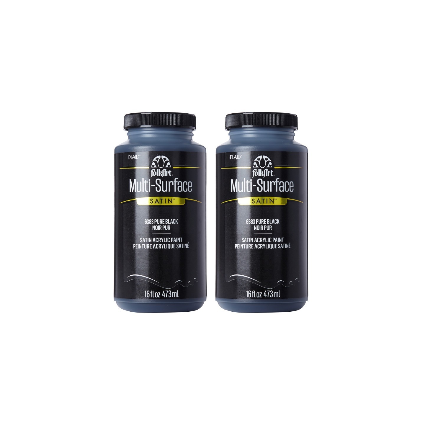FolkArt Acrylic Paint Multi-Surface Satin, 16oz., Pure Black, Pack of 2