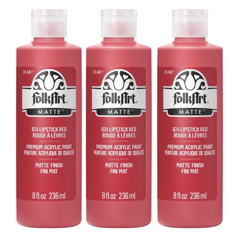 FolkArt Acrylic Paint Matte, 8oz., Lipstick Red, Pack of 3