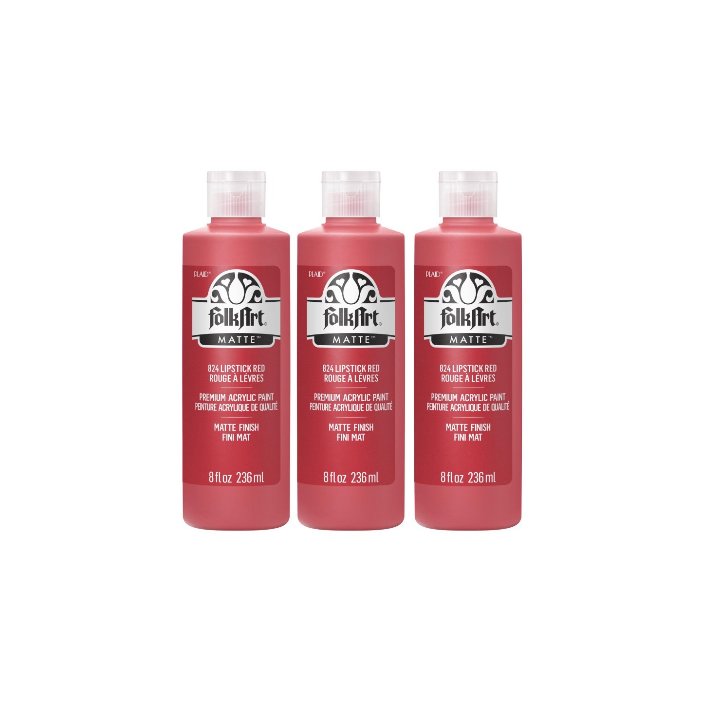 FolkArt Acrylic Paint Matte, 8oz., Lipstick Red, Pack of 3