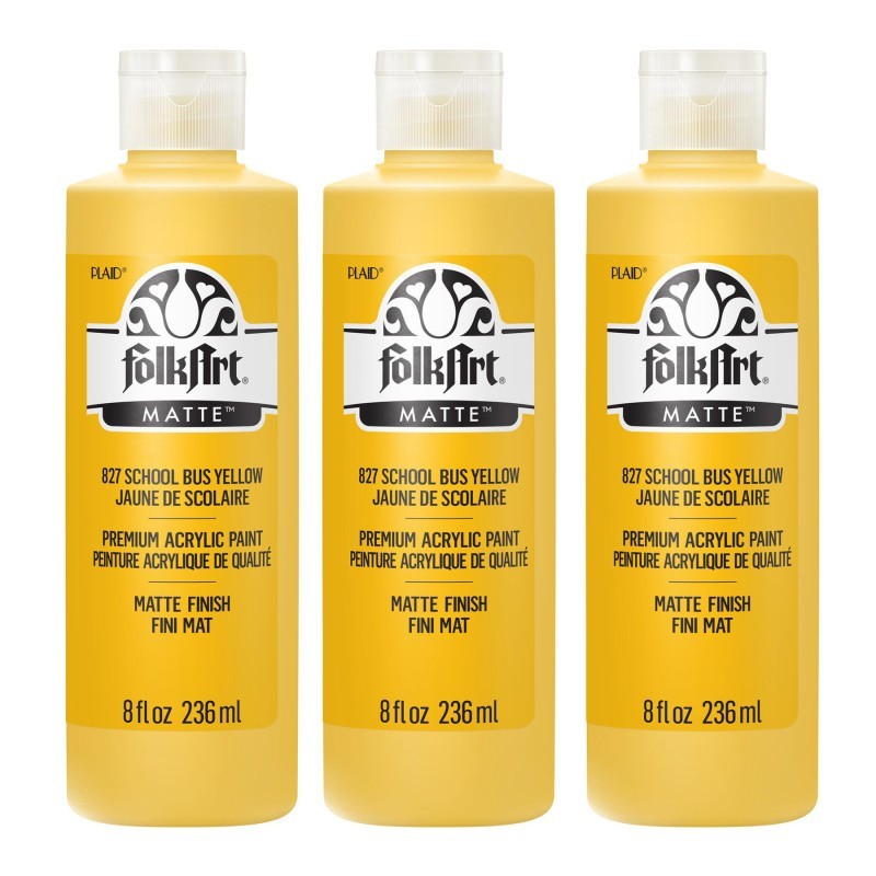 FolkArt Acrylic Paint Matte, 8oz., School Bus Yellow, Pack of 3