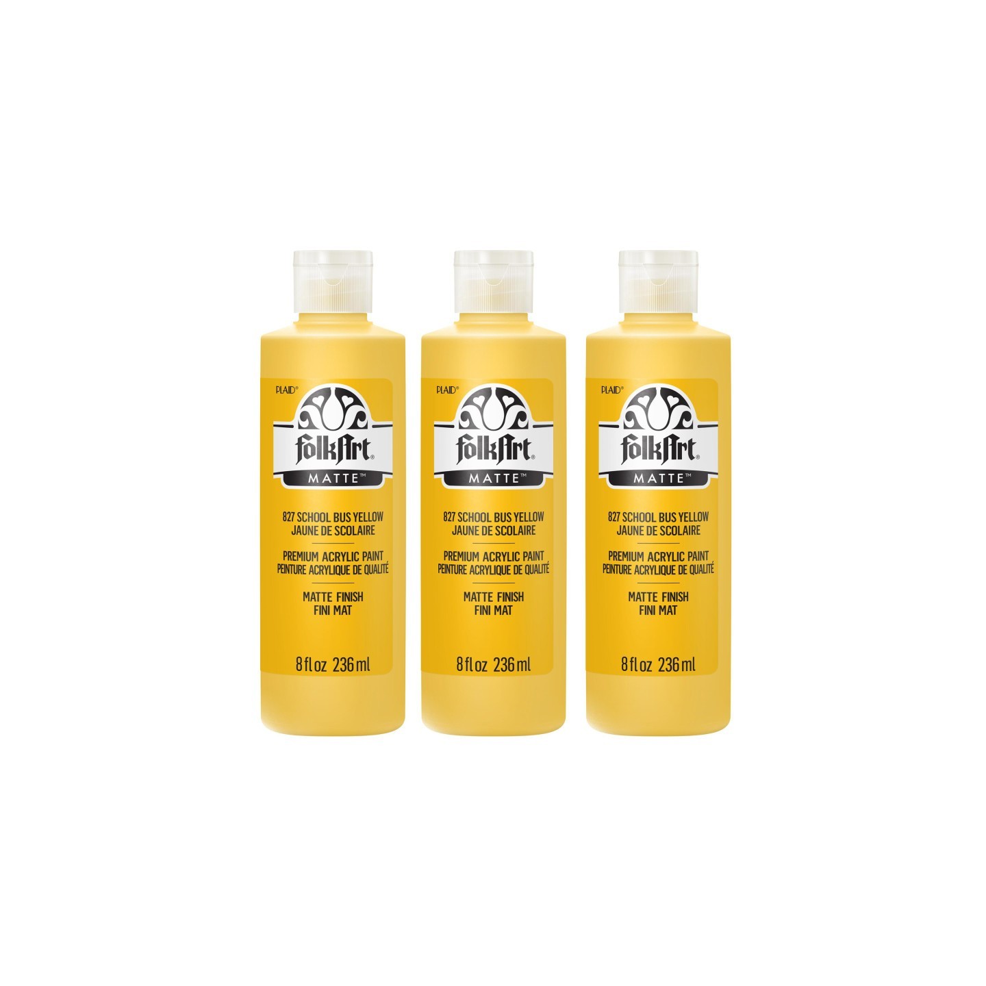 FolkArt Acrylic Paint Matte, 8oz., School Bus Yellow, Pack of 3