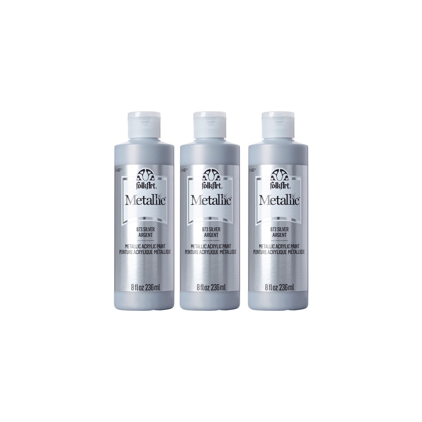 FolkArt Acrylic Paint Metallic, 8oz., Silver, Pack of 3