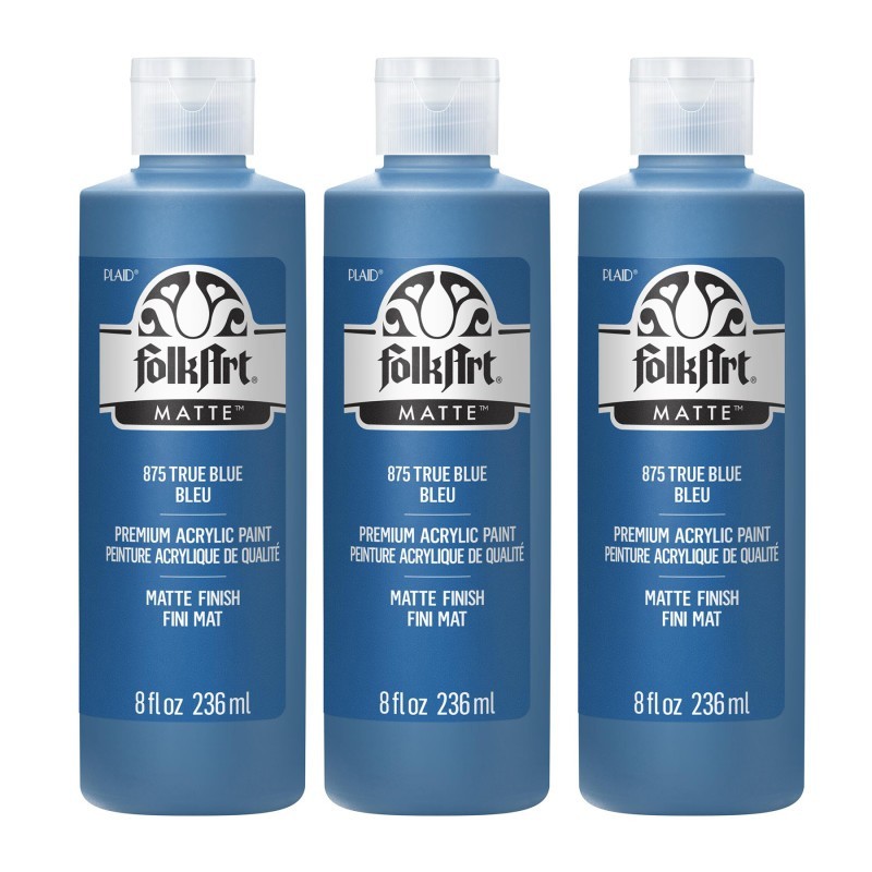 FolkArt Acrylic Paint Matte, 8oz., True Blue, Pack of 3