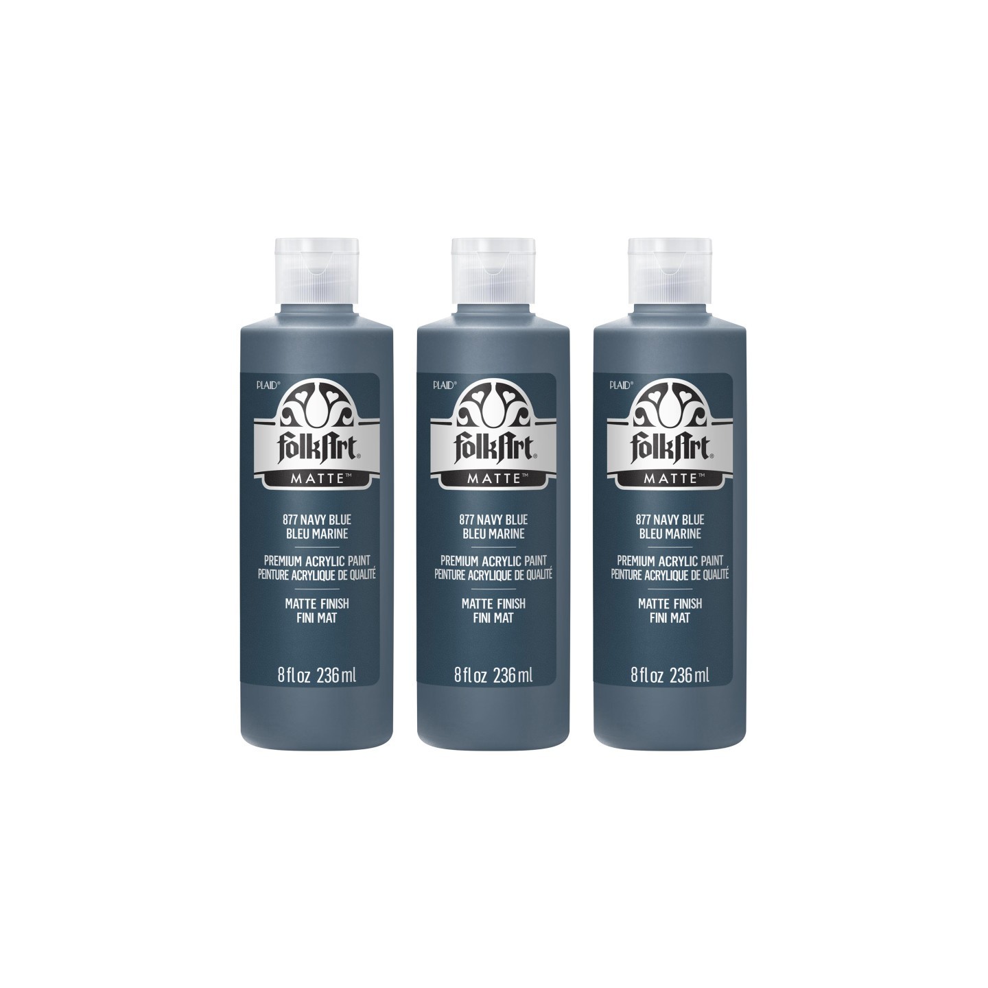 FolkArt Acrylic Paint Matte, 8oz., Navy Blue, Pack of 3