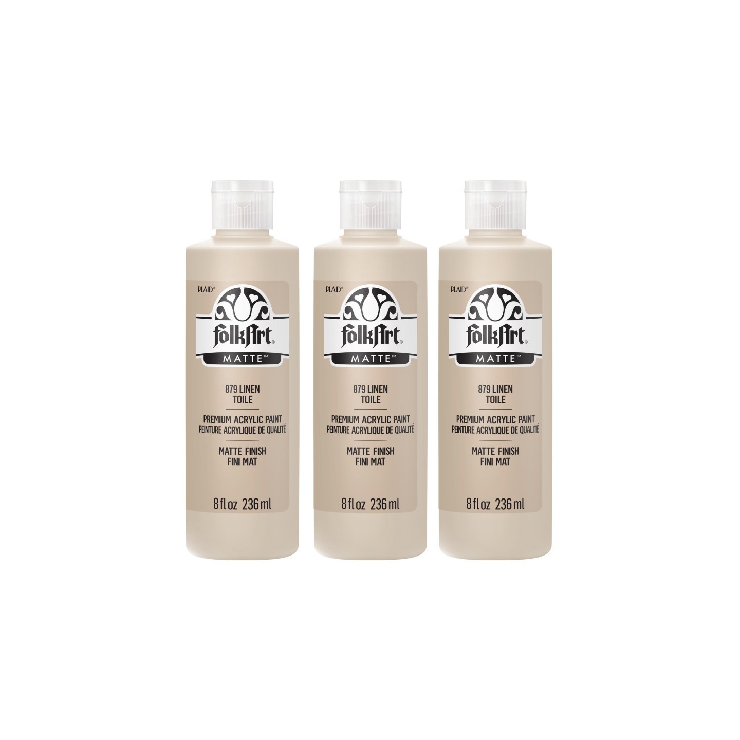 FolkArt Acrylic Paint Matte, 8oz., Linen, Pack of 3