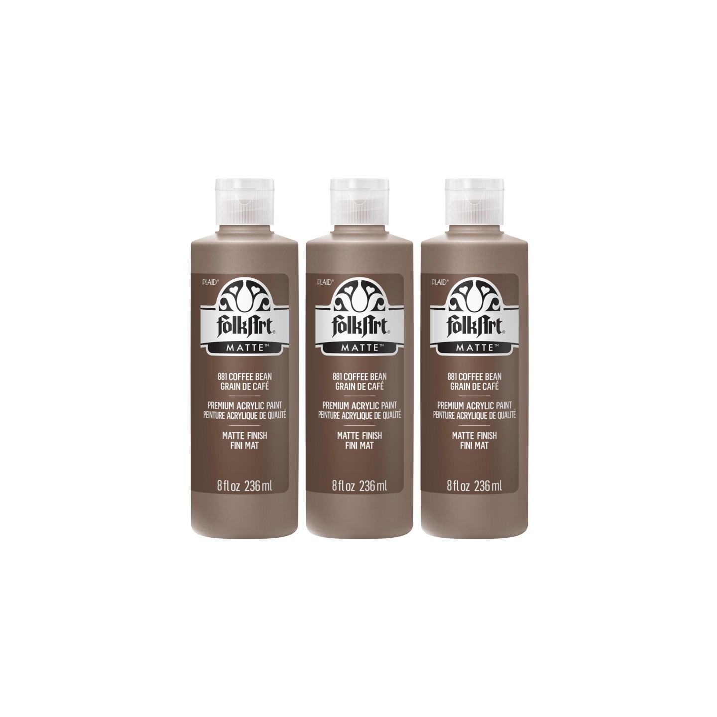 FolkArt Acrylic Paint Matte, 8oz., Coffee Bean, Pack of 3