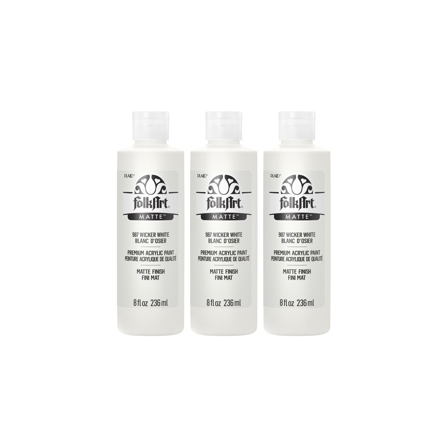 FolkArt Acrylic Paint Matte, 8oz., Wicker White, Pack of 3
