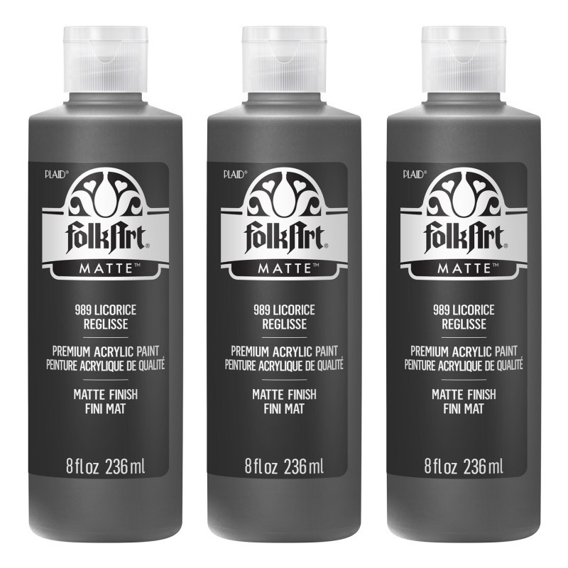 FolkArt Acrylic Paint Matte, 8oz., Licorice, Pack of 3