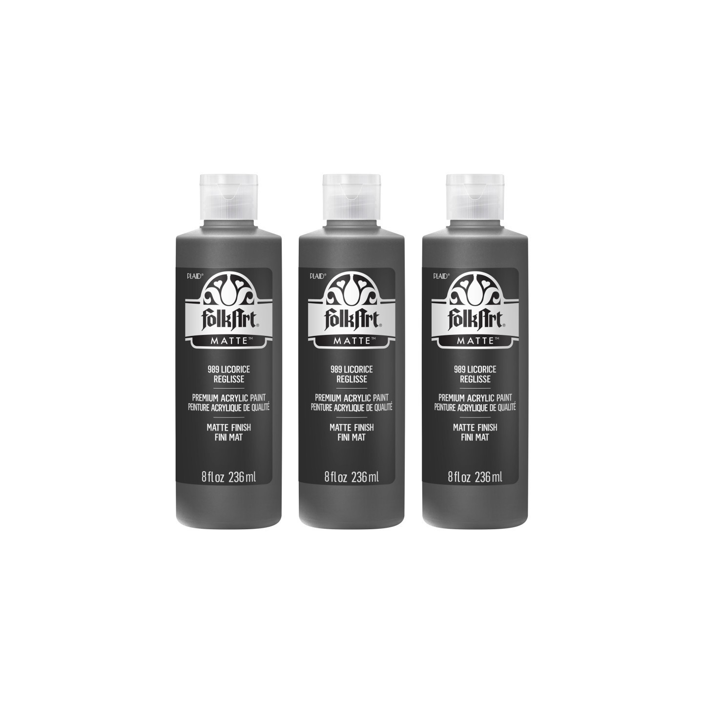 FolkArt Acrylic Paint Matte, 8oz., Licorice, Pack of 3