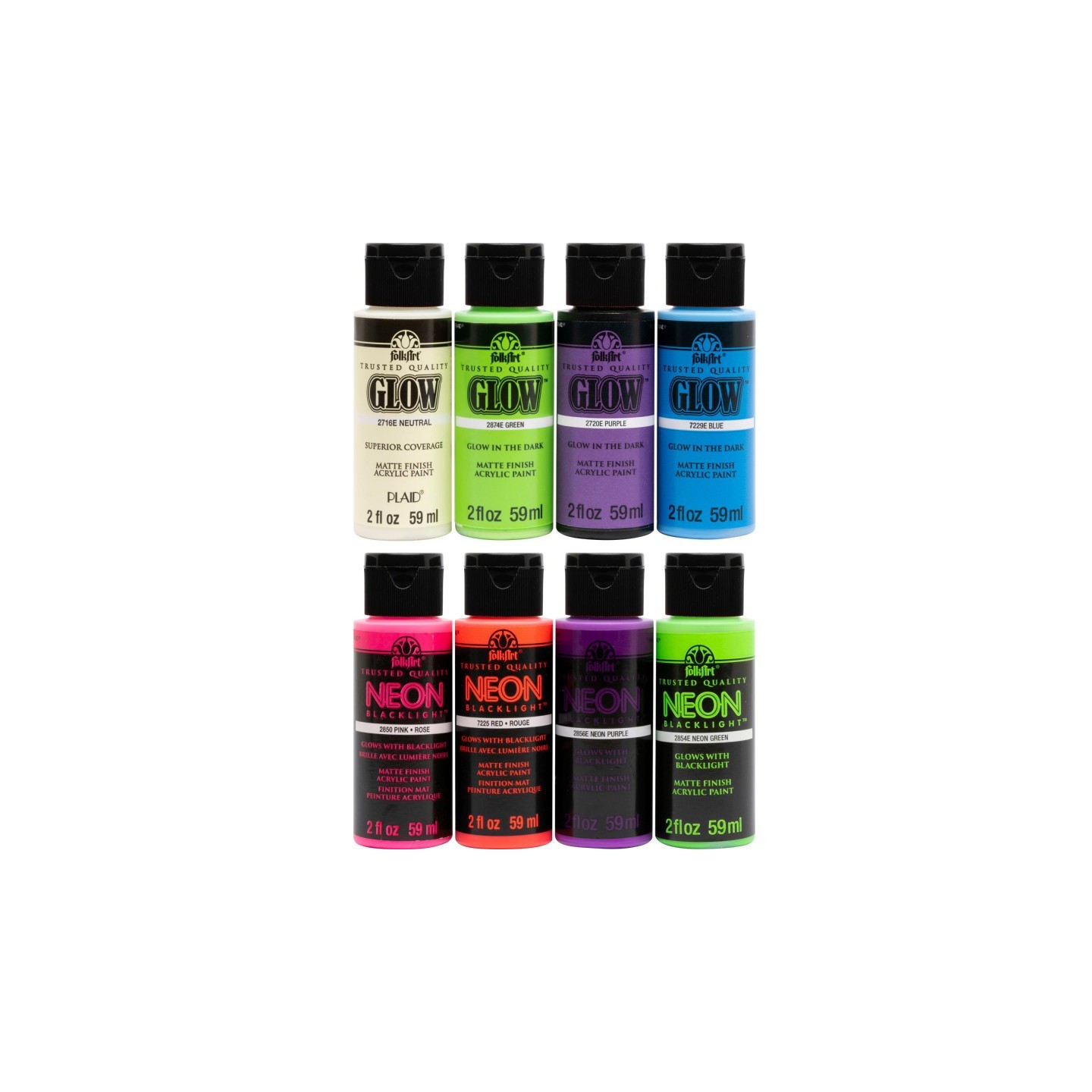 FolkArt Acrylic Paint Set, 2oz., Neon & Glow In The Dark, 8-Piece Set