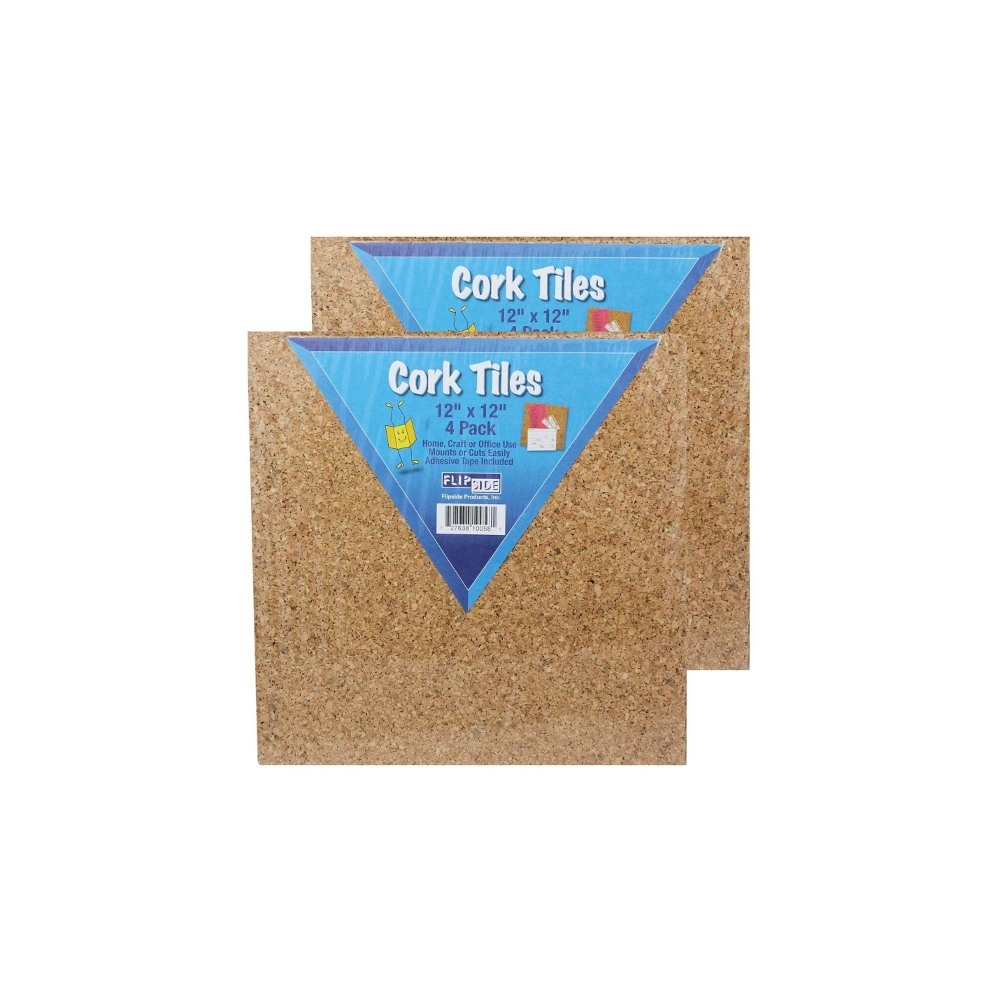 Flipside Products Natural Cork Tiles, 12" x 12", 4 Per Pack, 2 Packs