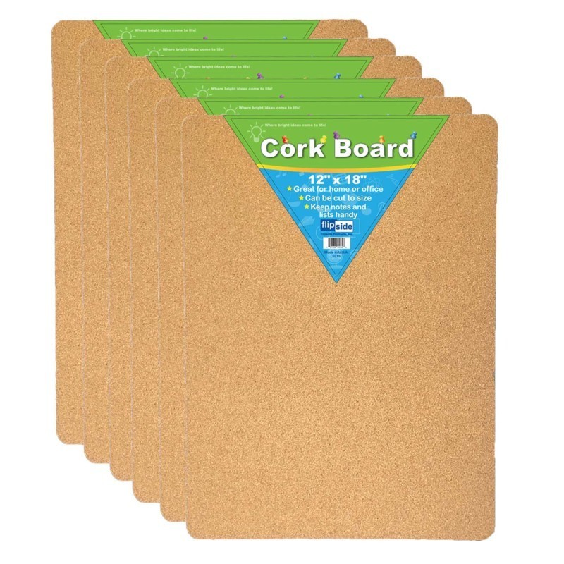 Flipside Products Cork Bulletin Board, 12" x 18", Pack of 6