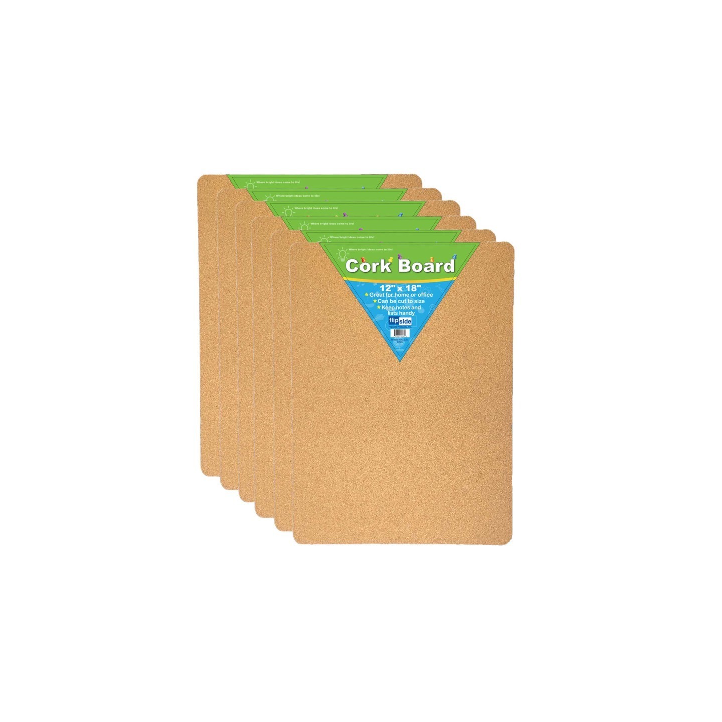 Flipside Products Cork Bulletin Board, 12" x 18", Pack of 6