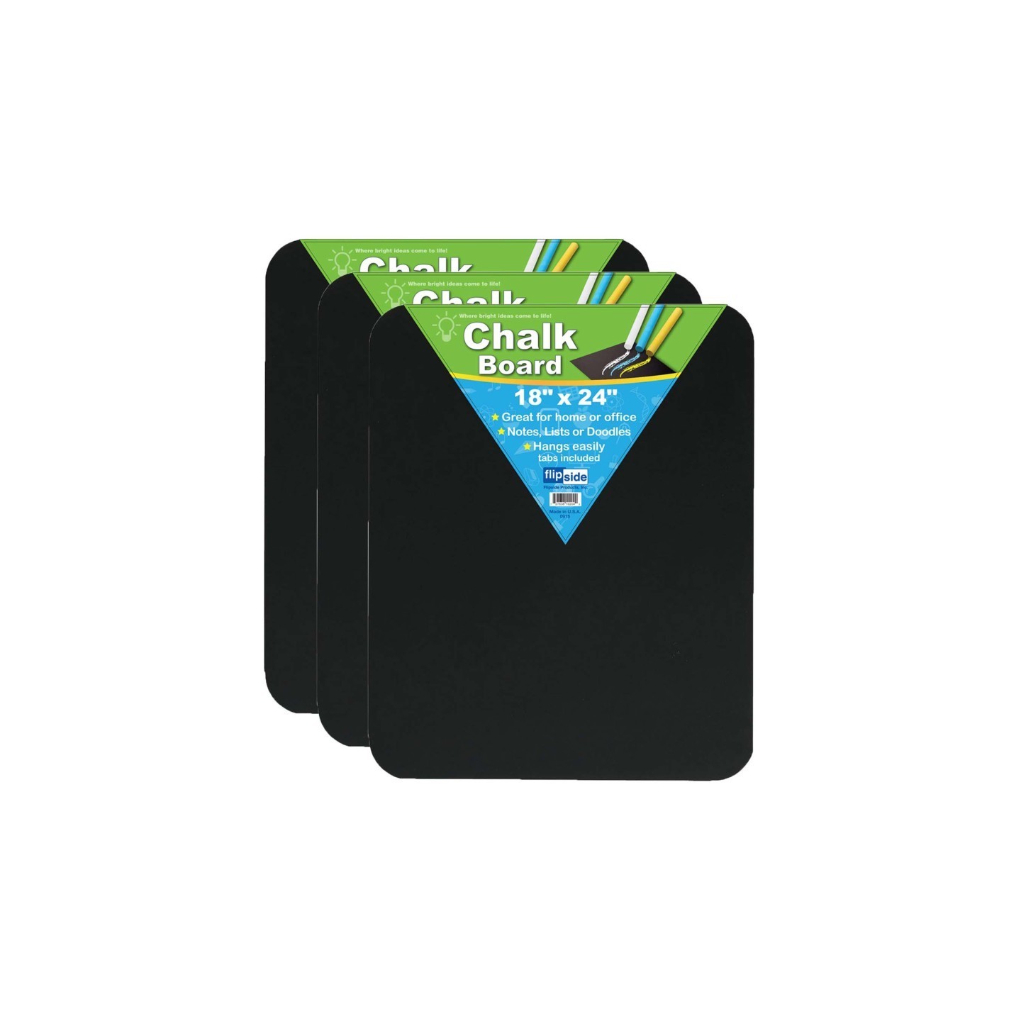 Flipside Products Chalk Board, Black, 18" x 24", Pack of 3