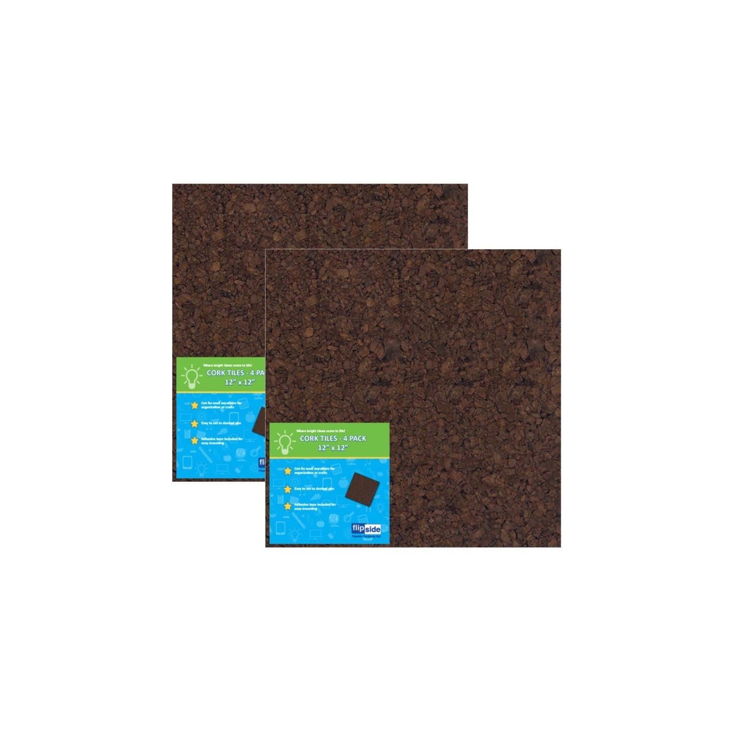Flipside Products Dark Cork Tiles, 12" x 12", 4 Per Pack, 2 Packs