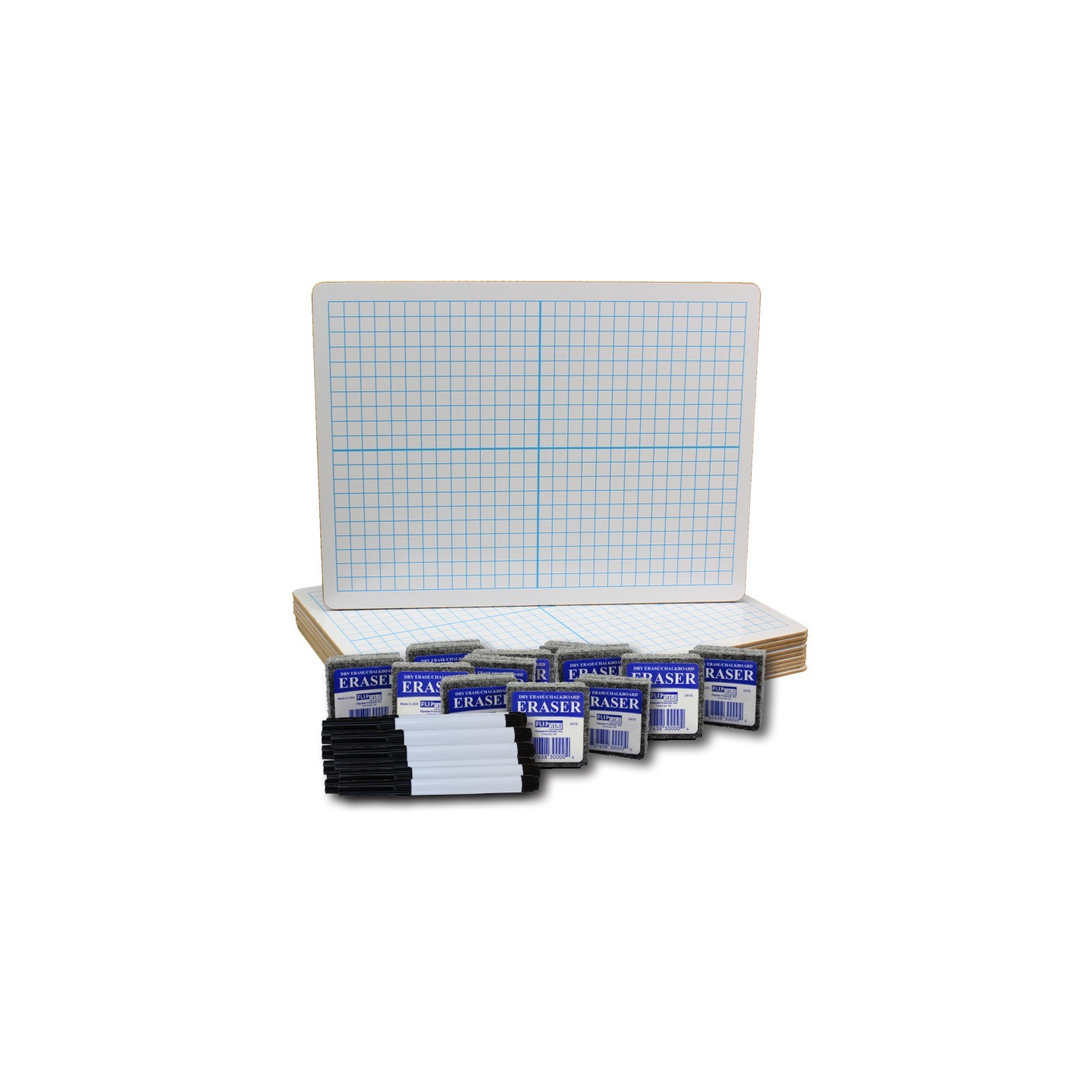Flipside Products Dry Erase XY Axis/Dry Erase, Two-Sided, Pens & Erasers, 9" x 12", Class Pack of 12