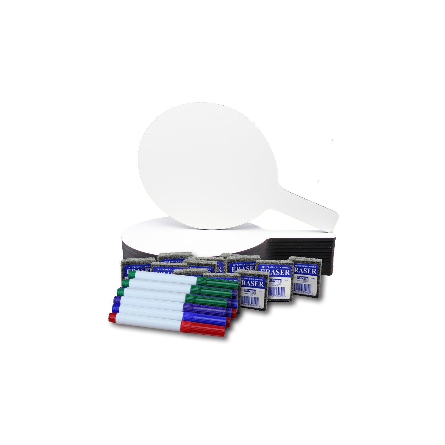 Flipside Products Oval Dry Erase Answer Paddles with Colored Pens & Student Erasers, Class Pack of 12