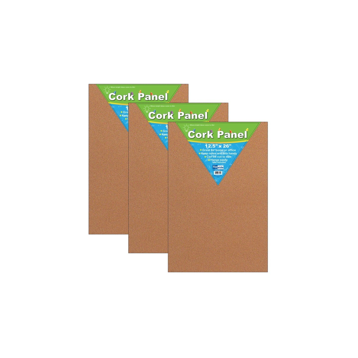 Flipside Products Cork Panel, 12.5" x 26", Pack of 3