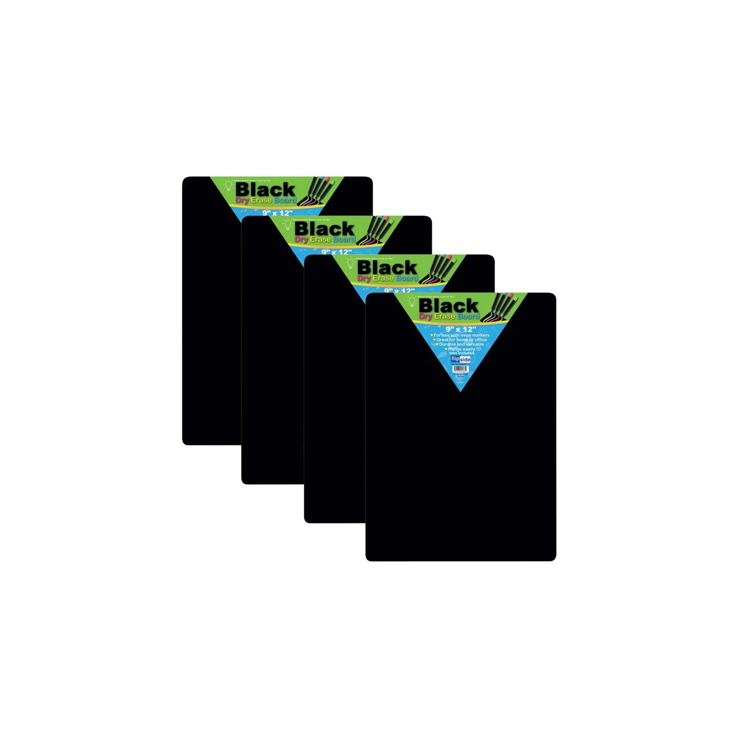Flipside Products Black Dry Erase Boards, 9" x 12", Pack of 4