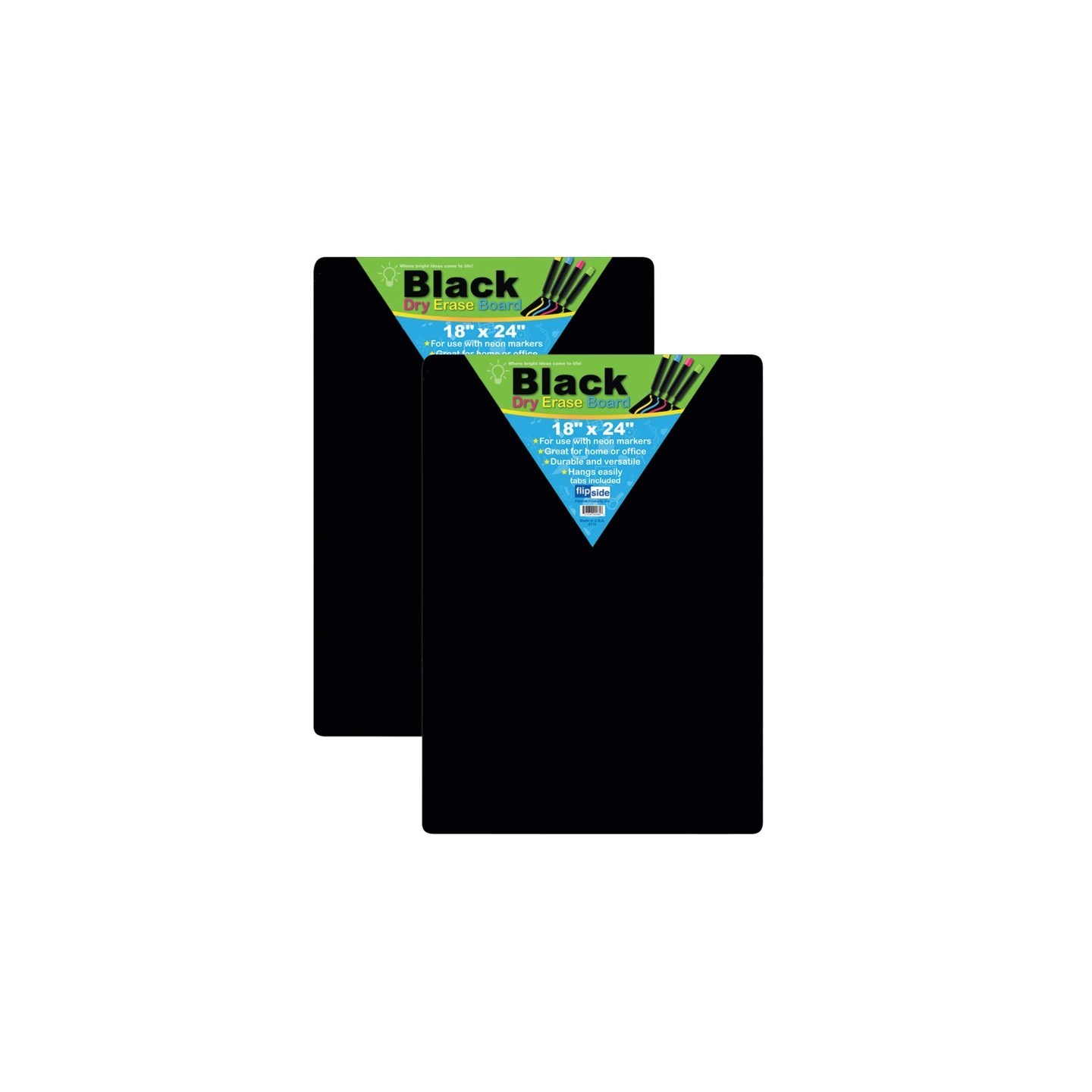 Flipside Products Black Dry Erase Board, 18" x 24", Pack of 2