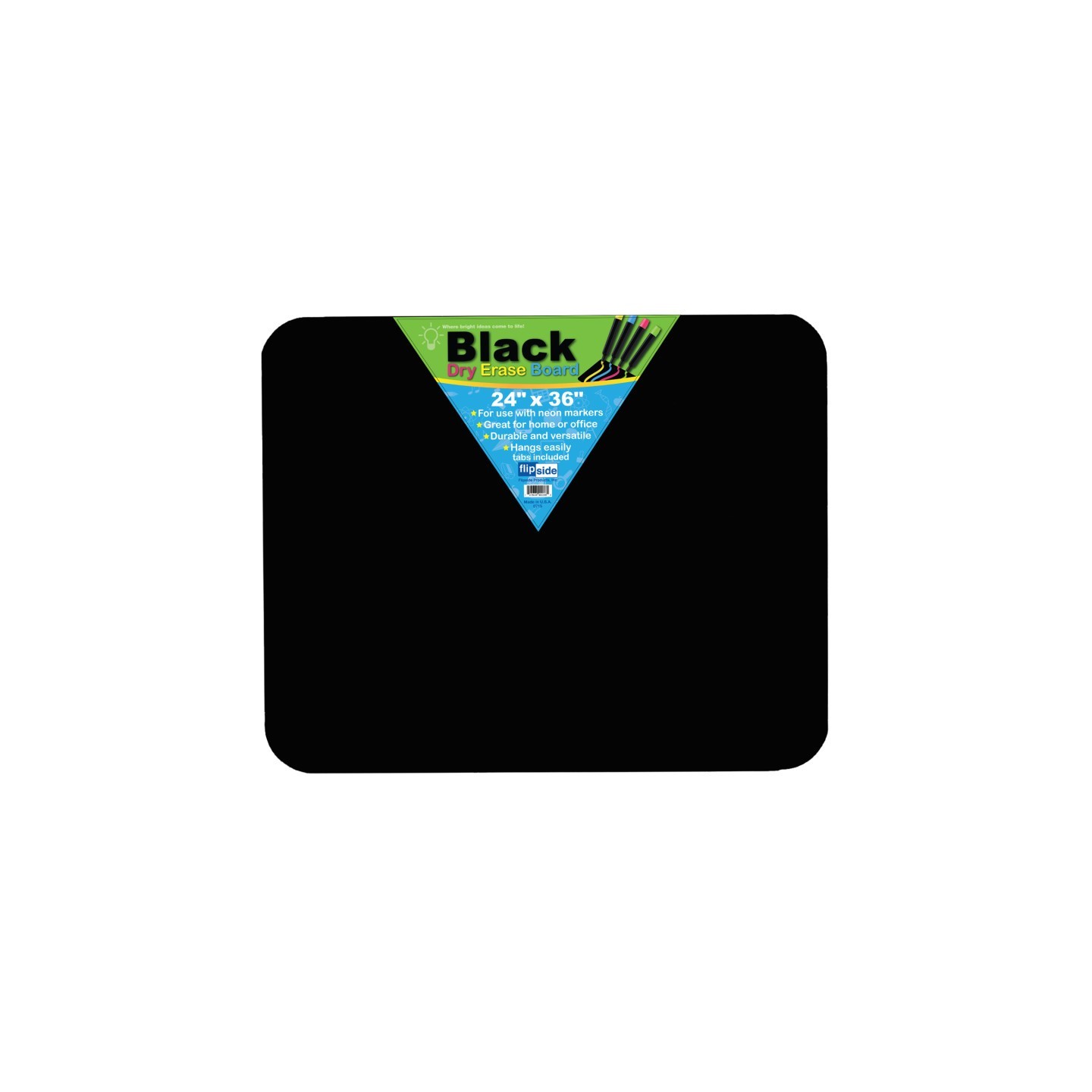 Flipside Products Black Dry Erase Board, 24" x 36"