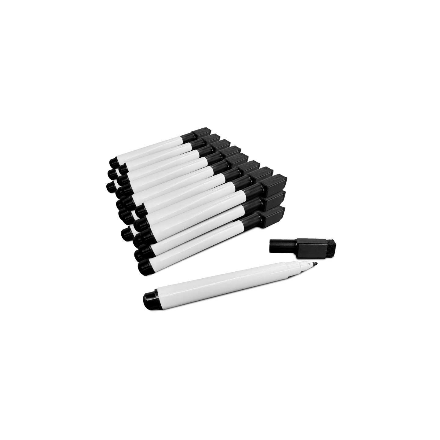 Flipside Products Dry Erase Markers with Magentic Eraser Cap, Black, Pack of 24