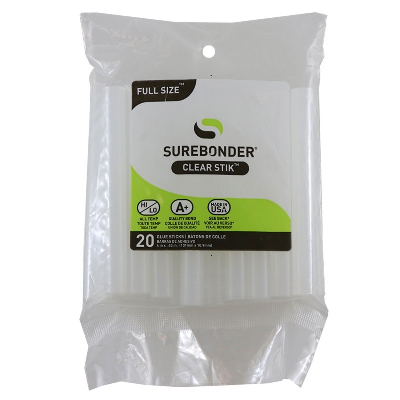 Surebonder® Full Size 4" Clear Hot Glue Stick, Dual Temperature, Pack of 20