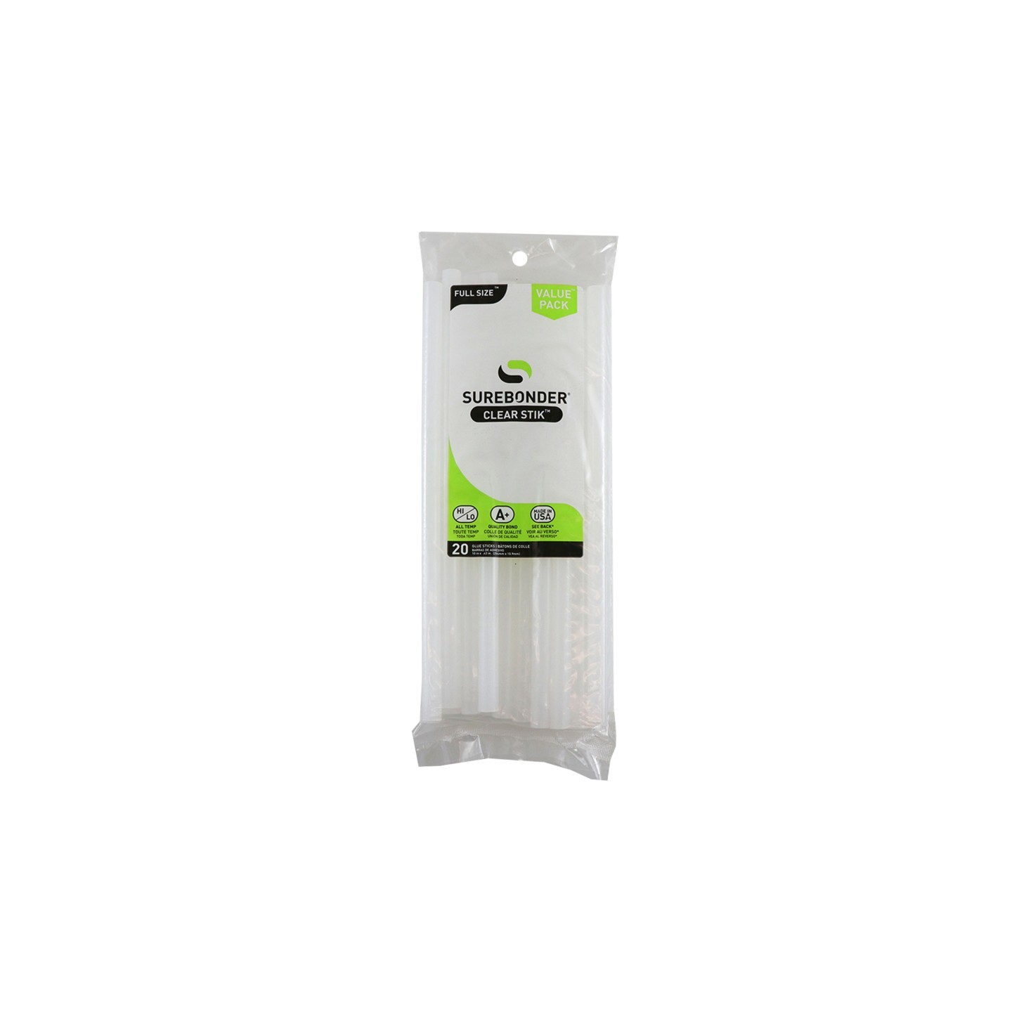 Surebonder® Full Size 10" Clear Hot Glue Stick, Dual Temperature, Pack of 20
