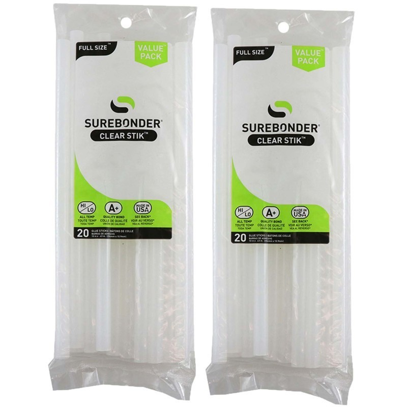 Surebonder® Dual Temp Full Size Glue Stick, Clear, 10" x 7/16" 20 Per Pack, 2 Packs