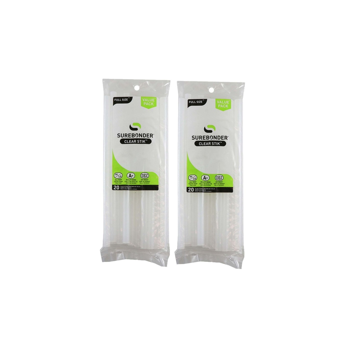 Surebonder® Dual Temp Full Size Glue Stick, Clear, 10" x 7/16" 20 Per Pack, 2 Packs