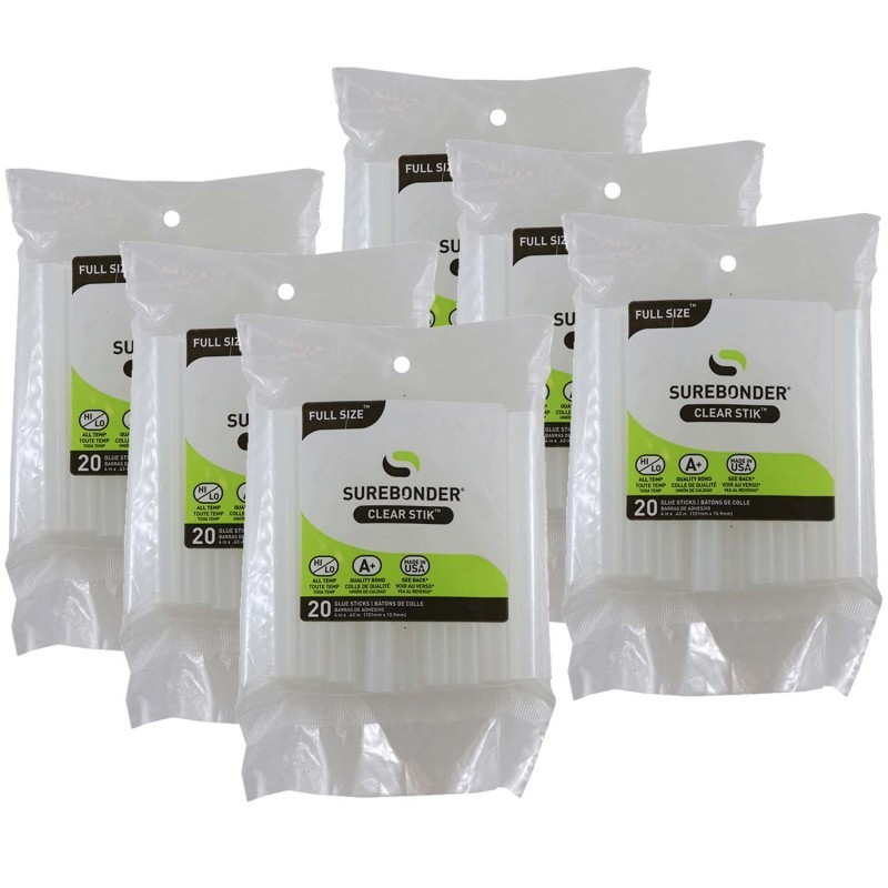 Surebonder® Full Size 4" Clear Hot Glue Stick, Dual Temperature, 20 Per Pack, 6 Packs