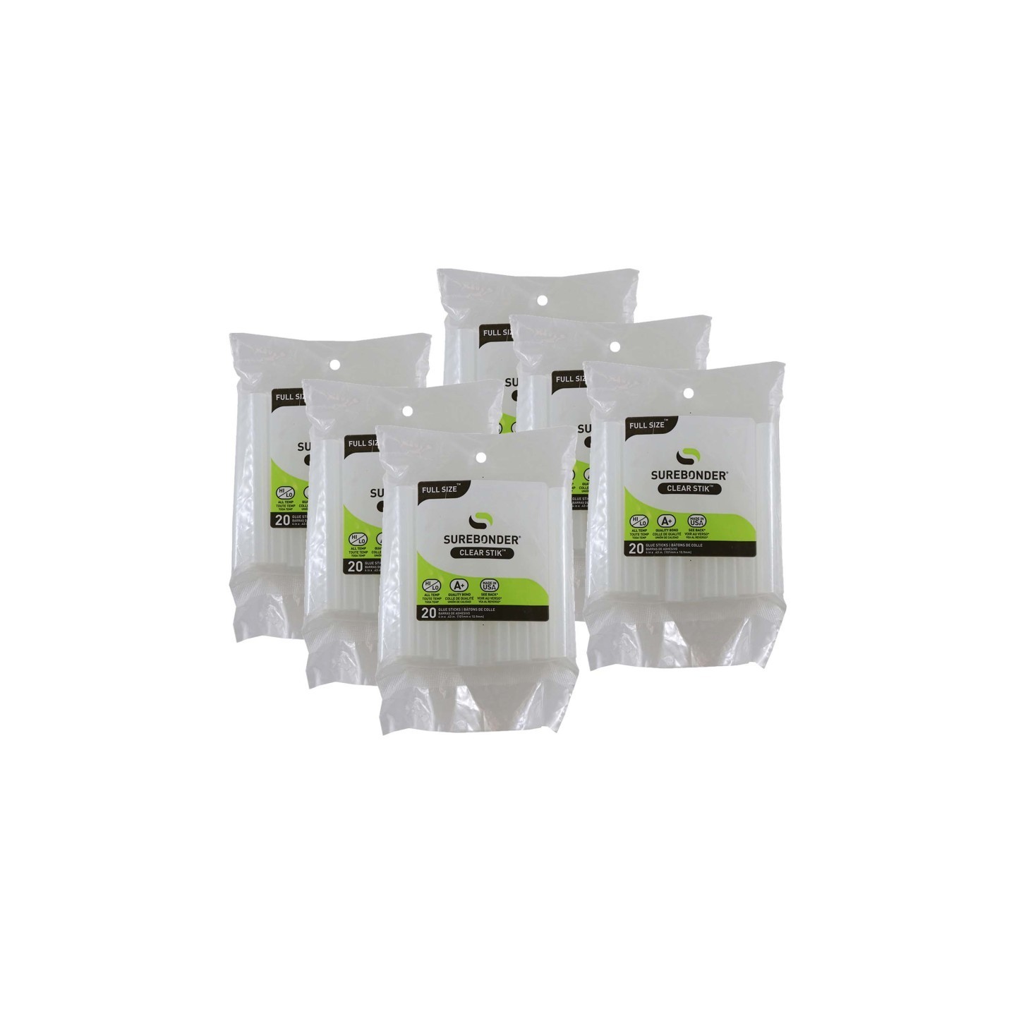 Surebonder® Full Size 4" Clear Hot Glue Stick, Dual Temperature, 20 Per Pack, 6 Packs