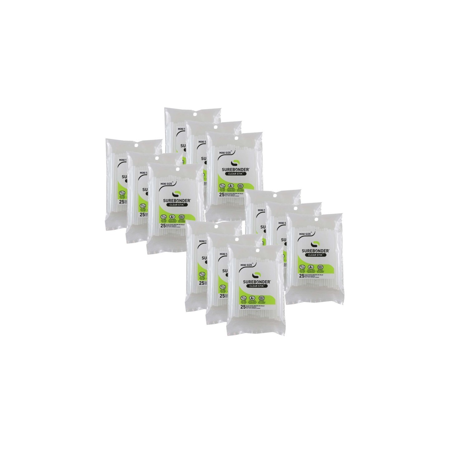 Surebonder® Mini Clear 4" Hot Glue Sticks, Dual Temp, 25 Per Pack, 12 Packs