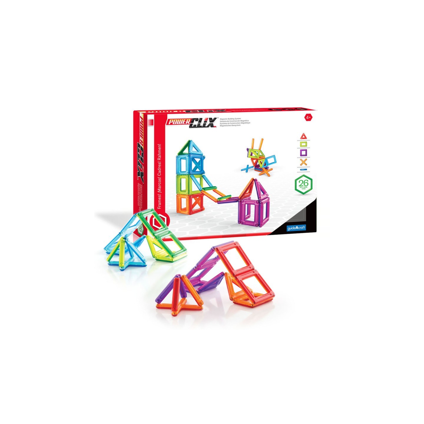 Guidecraft PowerClix® Frames, Magnetic Building Set, 26 Pieces