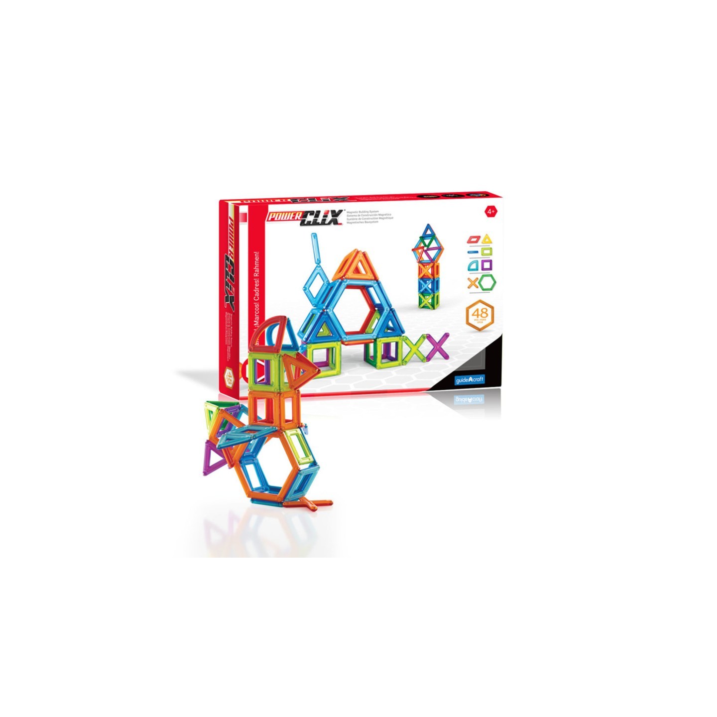 Guidecraft PowerClix® Frames, Magnetic Building Set, 48 Pieces