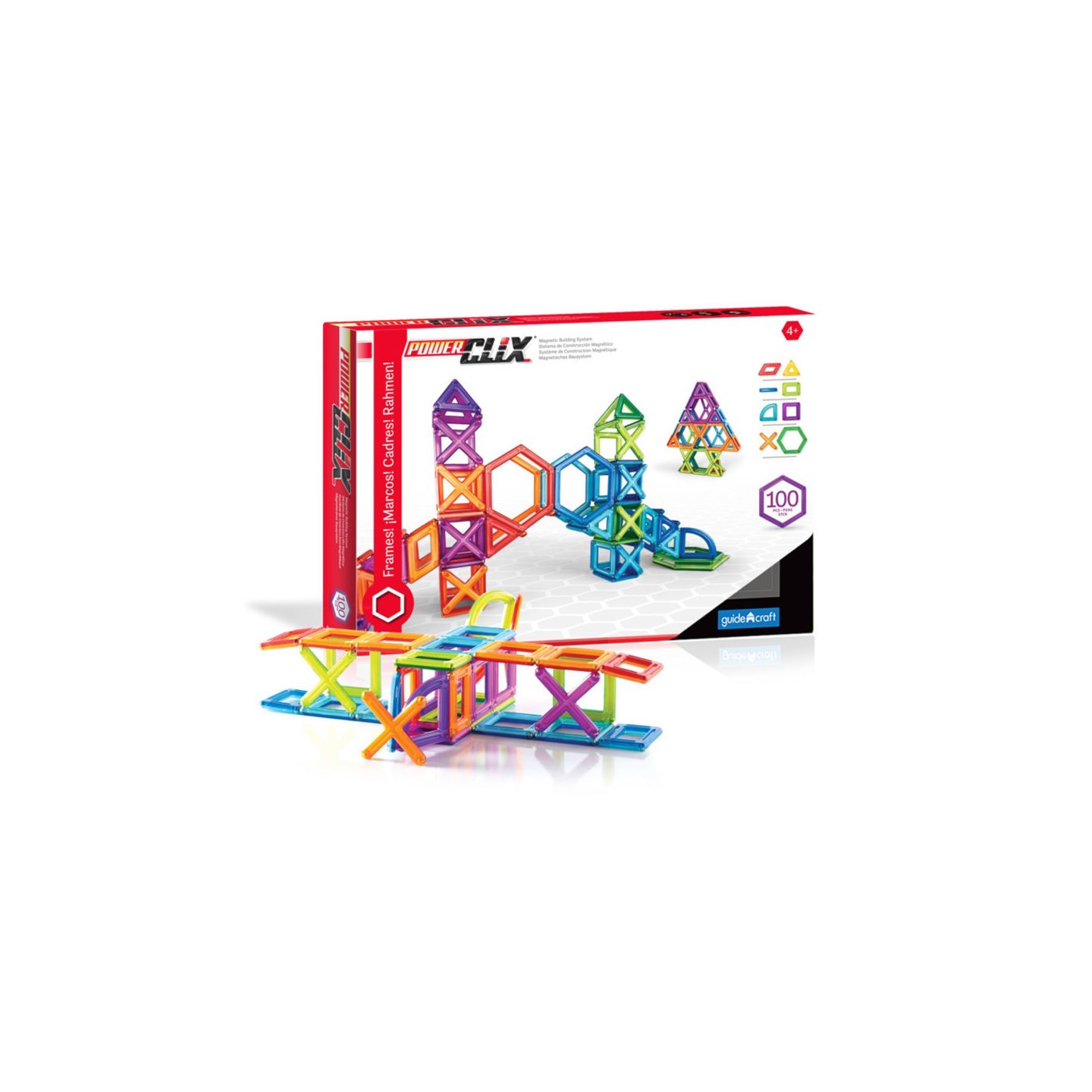 Guidecraft PowerClix® Frames, Magnetic Building Set, 100 Pieces
