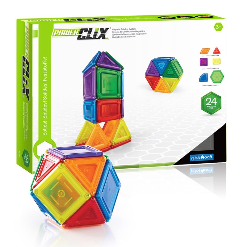 Guidecraft PowerClix® Solids, Magnetic Building Set, 24 Pieces