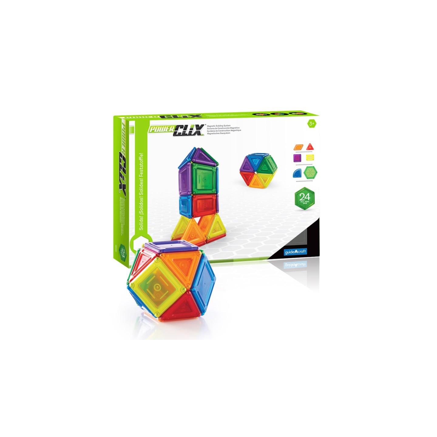 Guidecraft PowerClix® Solids, Magnetic Building Set, 24 Pieces