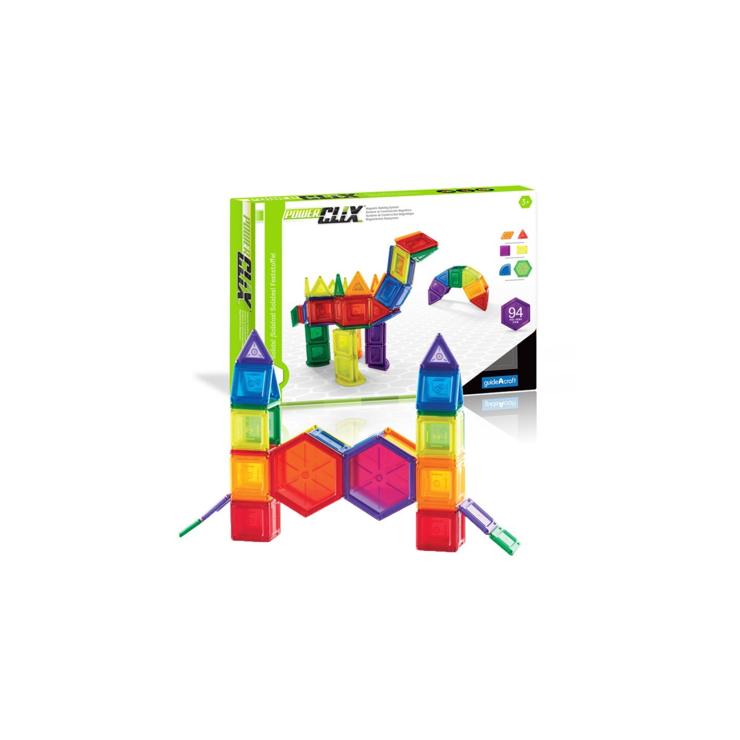 Guidecraft PowerClix® Solids, Magnetic Building Set, 94 Pieces
