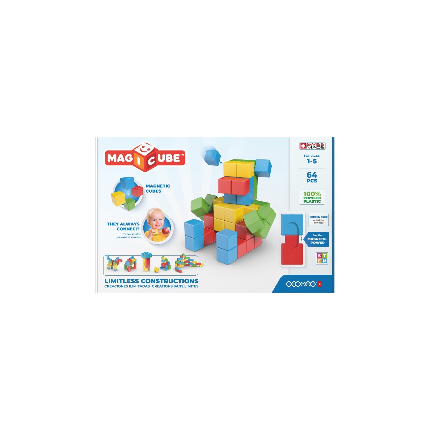 Geomag™ Magicubes Full Color Try Me Recycled, 64 Pieces