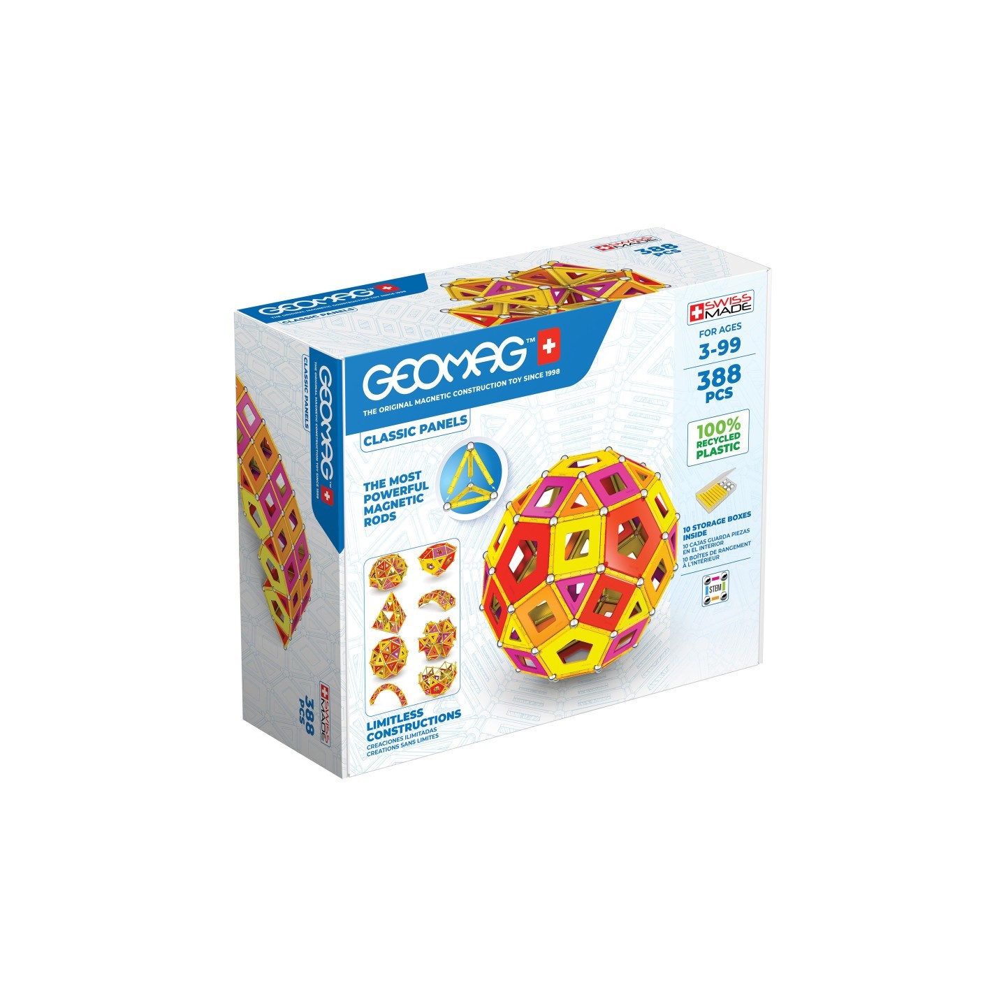 Geomag™ MASTERBOX Panels Warm Colors Recycled, 388 Pieces